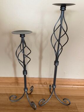 Partylite Spiral Tall Candle Holders - Silver - Set of 2 - Vintage